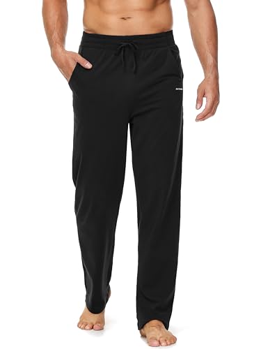 Butrends Herren Jogginghose Baumwolle Yoga Freizeithose Atmungsaktiv Sweathose offenem Boden Trainingshose Herren lang Sporthose mit Tasche Schwarz, M von Butrends