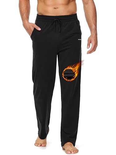 Butrends Herren Jogginghose Baumwolle Yoga Freizeithose Atmungsaktiv Sweathose offenem Boden Trainingshose Herren lang Sporthose mit Tasche Schwarz-dick, S von Butrends