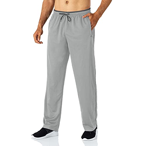 Butrends Leichte Jogginghose Herren Breite Trainingshose mit Reißverschluss Taschen Polyester Meshgewebe Athletic Sporthose Lang Atmungsaktive Laufhose Männer Freizeithosen Hellgrau, L von Butrends