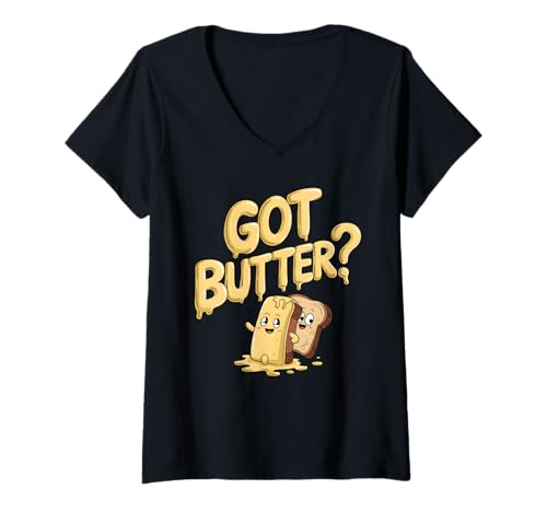 Damen Ich Habe Butter T-Shirt mit V-Ausschnitt Damen Ich Habe Butter T-Shirt mit V-Ausschnitt von Butter Food