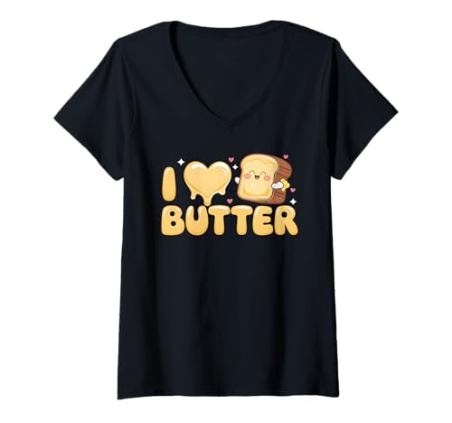 Damen Ich Liebe Butter T-Shirt mit V-Ausschnitt Damen Ich Liebe Butter T-Shirt mit V-Ausschnitt von Butter Food