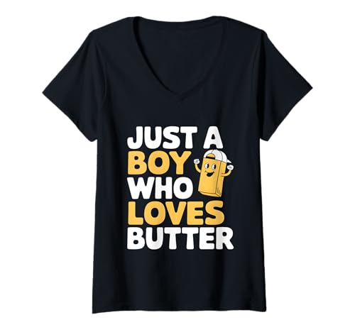 Damen Nur EIN Junge, der Butter liebt T-Shirt mit V-Ausschnitt Damen Nur EIN Junge, der Butter liebt T-Shirt mit V-Ausschnitt von Butter Food