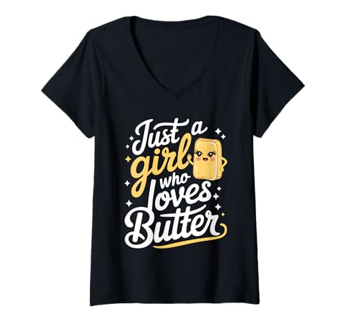 Damen Nur EIN Mädchen, das Butter liebt T-Shirt mit V-Ausschnitt Damen Nur EIN Mädchen, das Butter liebt T-Shirt mit V-Ausschnitt von Butter Food