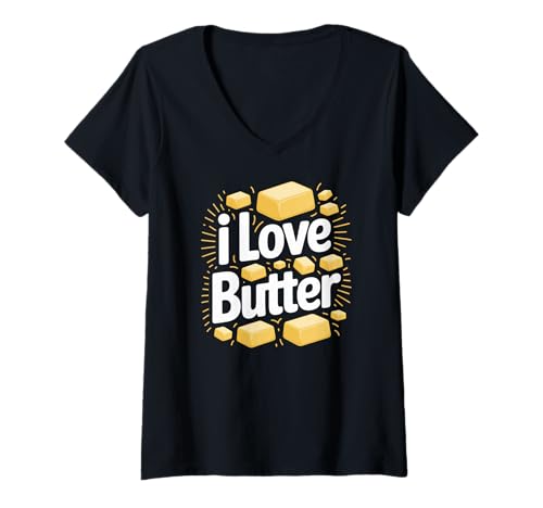 Damen Ich Liebe Butter Delightful Statement T-Shirt mit V-Ausschnitt Damen Ich Liebe Butter Delightful Statement T-Shirt mit V-Ausschnitt von Butter Lovers Delight Culinary Fun