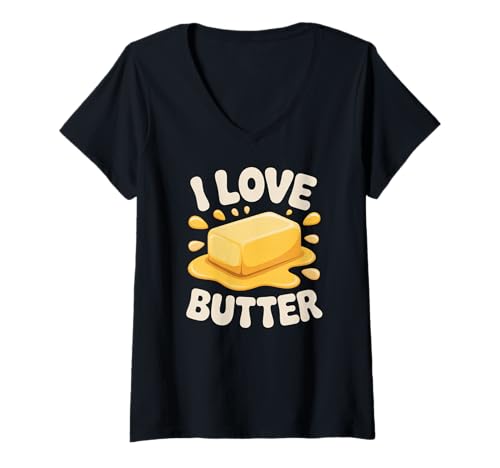 Damen Ich Liebe Butter Delightful Vibes Fun T-Shirt mit V-Ausschnitt von Butter Lovers Spread Joy Daily