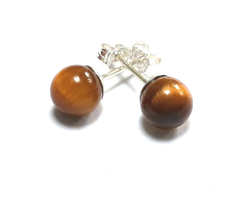 Tiger Eye Ohrstecker Golden Braun Mit Natürlichen Edelsteinen Und Sterling Silber, Schmuck von ButterandBath