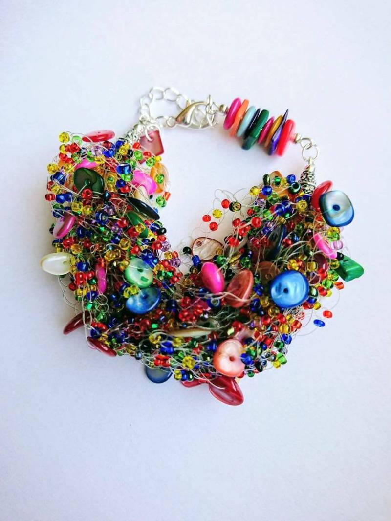 Buntes Armband, Bunt Gehäkeltes Regenbogen Schmuck, Statement Geschenk Für Frau/Mutter Buntes Armband, Bunt Gehäkeltes Regenbogen Schmuck, Statement Geschenk Für Frau/Mutter von ButtercupGoods