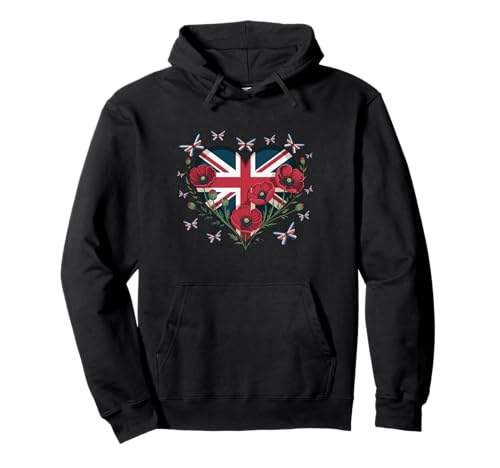 Union Jack Schmetterlinge UK Flagge Blumen Frauen Mädchen Union Jack Pullover Hoodie von Butterflies UK Flag Flowers Women Girl