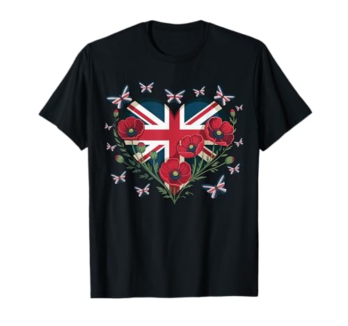 Union Jack Schmetterlinge UK Flagge Blumen Frauen Mädchen Union Jack T-Shirt von Butterflies UK Flag Flowers Women Girl