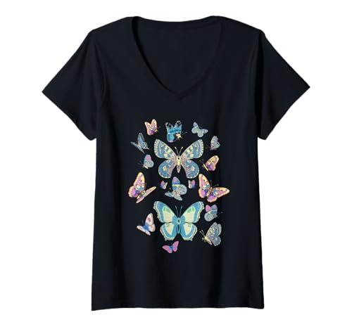 Damen Schmetterlinge Schöne lebendige Schmetterlinge Liebhaber T-Shirt mit V-Ausschnitt von Butterflies Unique Gifts Apparel