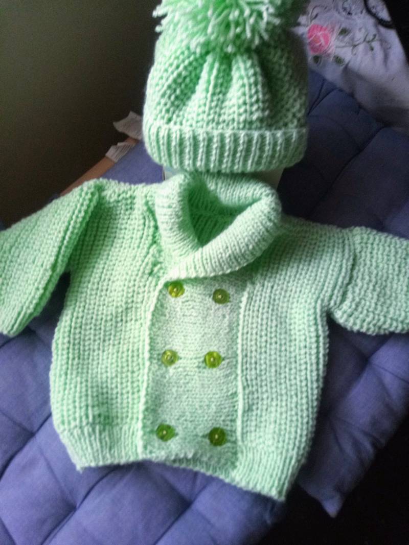 Hand Stricken Rolle Kragen Zweireiher Jacke Und Mütze Hand Stricken Rolle Kragen Zweireiher Jacke Und Mütze von Butterflies61