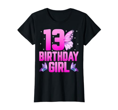 13th Birthday Butterfly Lover 13 Years Old Birthday Girls T-Shirt von Butterfly 13th Birthday Gifts Co.