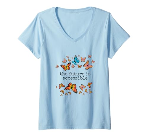 Damen Die Zukunft ist barrierefreies Behindertenbewusstsein Butterfly T-Shirt mit V-Ausschnitt Damen Die Zukunft ist barrierefreies Behindertenbewusstsein Butterfly T-Shirt mit V-Ausschnitt von Butterfly Accessible Co.