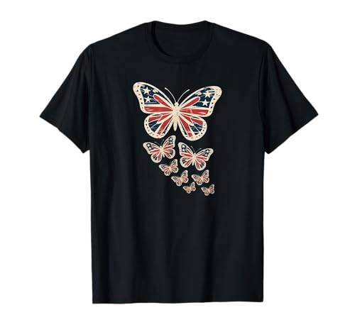 Amerikanische Flagge Schmetterling niedlich für Frauen, Mädchen Amerikanische T-Shirt von Butterfly Beautiful American Flag Style