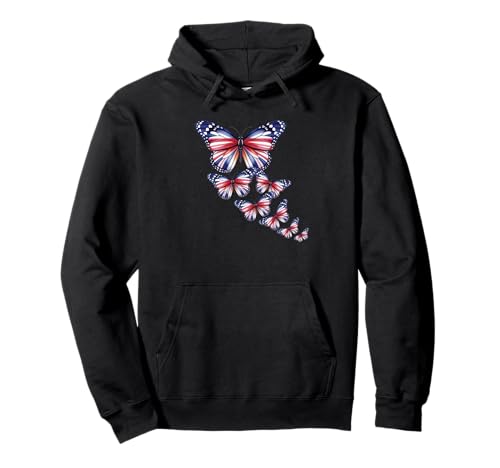 Amerikanische Flagge Schmetterling niedlich für Frauen, Mädchen Amerikanische Pullover Hoodie Amerikanische Flagge Schmetterling niedlich für Frauen, Mädchen Amerikanische Pullover Hoodie von Butterfly Beautiful American Flag Union