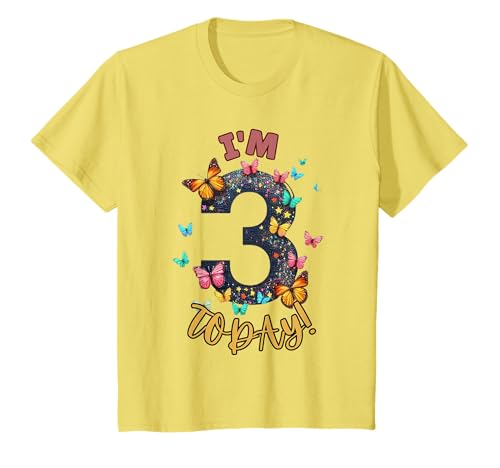 Kinder T-Shirt mit Schmetterlingsmotiv für Mädchen zum 3. Geburtstag, Aufschrift "I'm 3 Today" T-Shirt Kinder T-Shirt mit Schmetterlingsmotiv für Mädchen zum 3. Geburtstag, Aufschrift "I'm 3 Today" T-Shirt von Butterfly Birthday Tees for Kids