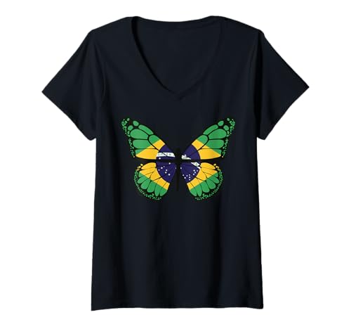 Damen Brasilianische Schmetterlingsverzauberung T-Shirt mit V-Ausschnitt Damen Brasilianische Schmetterlingsverzauberung T-Shirt mit V-Ausschnitt von Butterfly Brazil