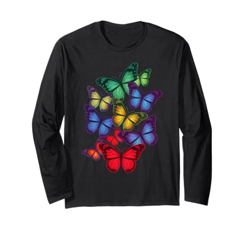 Schmetterling, bunt, Regenbogen-Schmetterlinge, Damen, Herren, Jungen, Mädchen Langarmshirt von Butterfly Clothes For Women Men Boys Girls