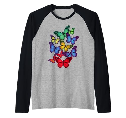 Schmetterling, bunt, Regenbogen-Schmetterlinge, Damen, Herren, Jungen, Mädchen Raglan von Butterfly Clothes For Women Men Boys Girls