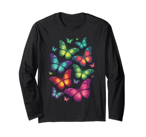 Schmetterling, bunt, Regenbogen-Schmetterlinge, Herren, Damen, Jungen, Mädchen Langarmshirt von Butterfly Clothes For Women Men Boys Girls