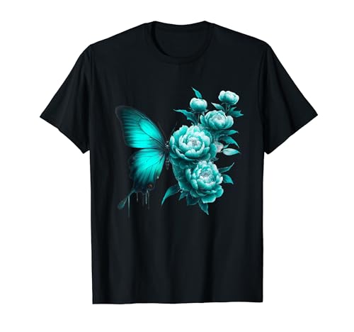 Schmetterling Blumen Vintage Schmetterlinge Mama Blaugrün Pfingstrose T-Shirt von Butterfly Flowers NYC