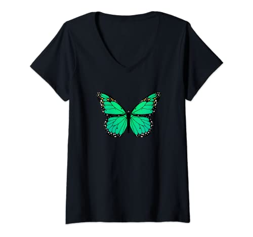 Damen Grüner Schmetterling Liebe Monarch Schmetterlinge Grüner Schmetterling T-Shirt mit V-Ausschnitt von Butterfly Flying With Butterflies Co.