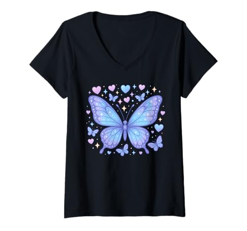 Damen Entzückender Schmetterling T-Shirt mit V-Ausschnitt von Butterfly Gifts For Butterfly Lovers
