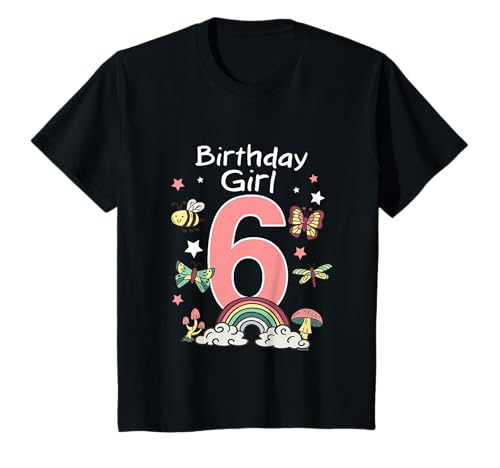 Mädchen Ich bin 6 Jahre alt 6. Geburtstag Schmetterling T-Shirt von Butterfly Girls 6th Birthday Shirts