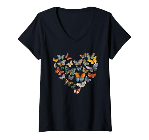 Damen Schmetterlings-Arten-Liebesherz T-Shirt mit V-Ausschnitt Damen Schmetterlings-Arten-Liebesherz T-Shirt mit V-Ausschnitt von Butterfly Insect Collector Graphic Tees