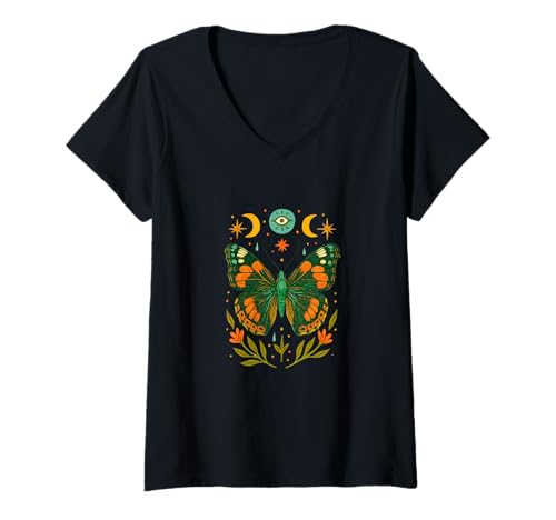 Damen Red Admiral Butterfly, Natur, Insektenliebhaber, Retro-Wildtiere T-Shirt mit V-Ausschnitt Damen Red Admiral Butterfly, Natur, Insektenliebhaber, Retro-Wildtiere T-Shirt mit V-Ausschnitt von Butterfly Trails and Wingscape