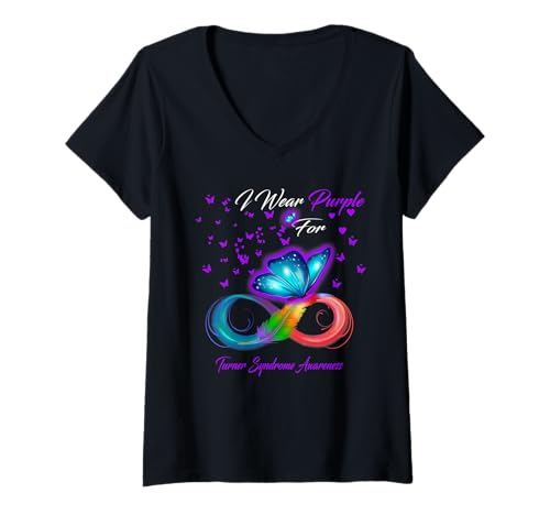 Damen I Wear Purple for Turner-Syndrom Bewusstseinsgeschenke T-Shirt mit V-Ausschnitt Damen I Wear Purple for Turner-Syndrom Bewusstseinsgeschenke T-Shirt mit V-Ausschnitt von Butterfly Turner Syndrome Awareness