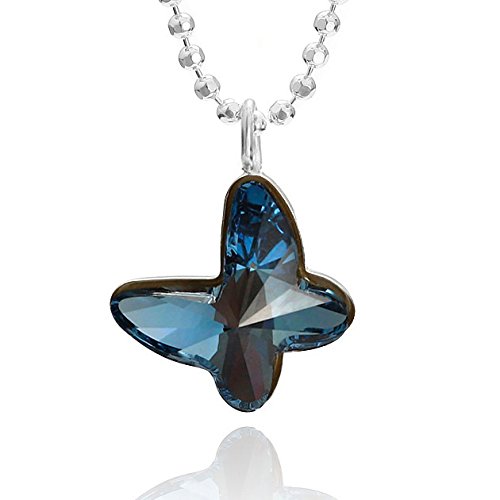 butterfly Kinderkette Mädchen Silberkette Sterling-Silber 925 Swarovski Elements Schmetterling-Anhänger blau längen-verstellbar Nachhaltige Verpackung Firmung Geschenk von butterfly