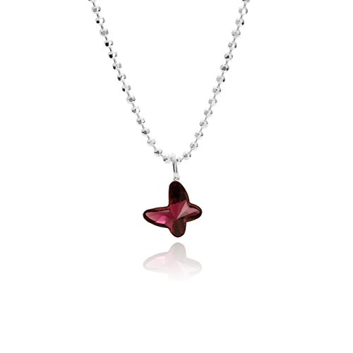 butterfly Kinderkette Mädchen Kette Sterling-Silber 925 Swarovski Elements Kleiner Schmetterling-Anhänger Purpur-rot Längen-verstellbar Satin-Beutel Firmung Geschenk von butterfly