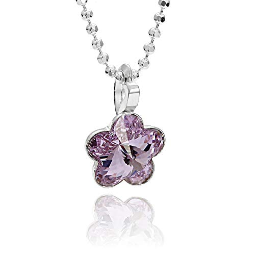 butterfly Kinderkette Mädchen Hals-Silberkette Silber 925 Swarovski Elements Blume Anhänger lila längen-verstellbar Eco-Verpackung Kommunion Geschenk von butterfly