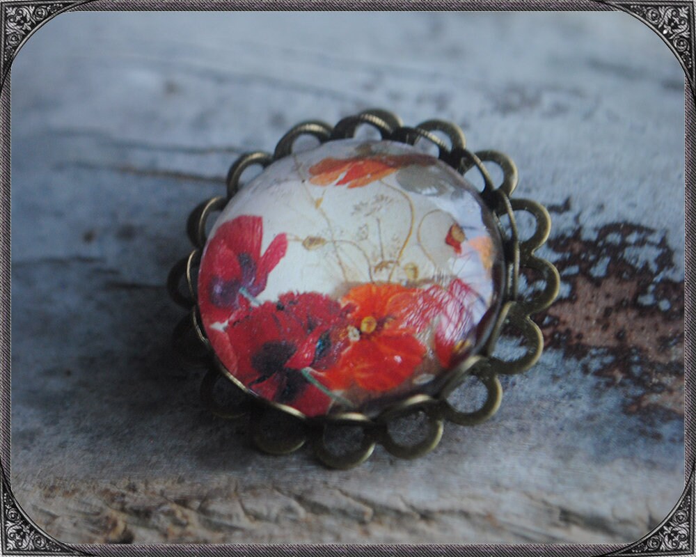 Blumen Cabochon Brosche Mohnblume von ButterflyLotusShop