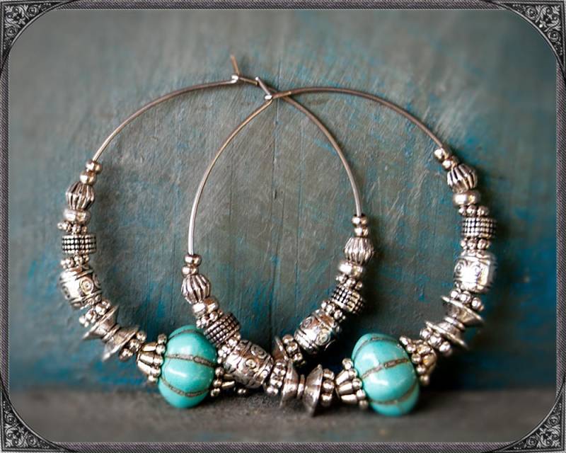 Boho Creolen Silber-Türkis 1 von ButterflyLotusShop