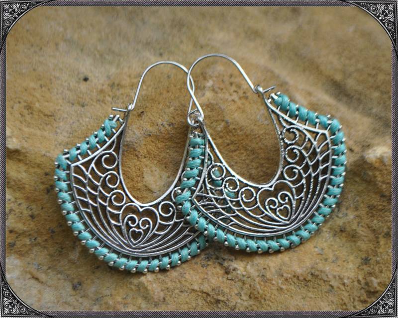 Boho Creolen Silber-Türkis Filigran von ButterflyLotusShop