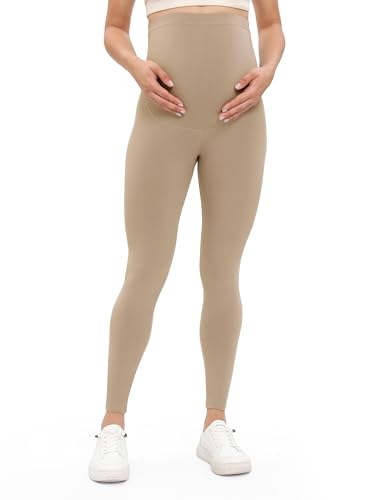 Buttergene Damen Umstandsleggings über dem Bauch Mutterschaft Workout Hosen Schwangerschaft Yoga Leggings, Khaki, M von Buttergene