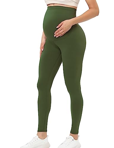 Buttergene Damen Umstandsleggings über dem Bauch Mutterschaft Yoga Hosen Workout Schwangerschaft Leggings, Oliv/Blatt für mich (Leaf It to Me), Groß von Buttergene