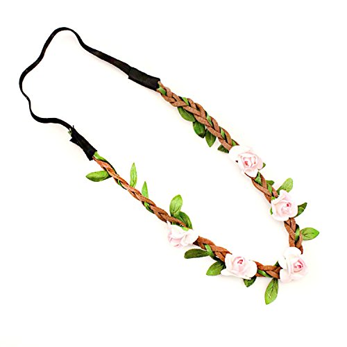 Butterme Damen Mädchen Rose Blumen-Stirnband Hochzeit Haarkranz Blumenkrone Festival Hochzeit Haarband Kopfband Haarkranz BOHO Blumenstirnband (Rosa) von iSpchen