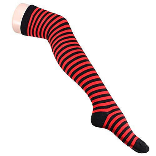 Butterme Damen Stylische Overknee Cotton Halterlose Socken Strümpfe Stulpen Gestreift ,Schwarz/Rot, One size von ZUMUii