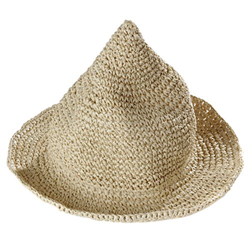 Butterme Netter großer Rand Strand Sonne Cap Straw Spitz Hexen Hut Strohhut Sommerhus Strand Hut Sonnenhut für Kinder Beige von iSpchen