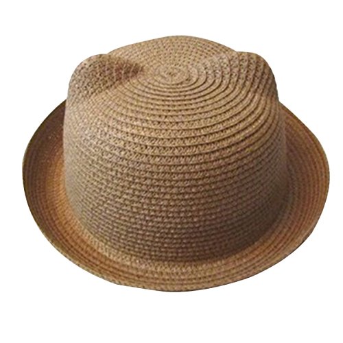 Butterme Süßer Strohhut mit Katzenohren, für Sommer, Strand, Sonnenhut, aufrollbare Krempe, Derby Bowler Eimermütze für Babys Jungen und Mädchen Gr. Einheitsgröße, camel von iSpchen