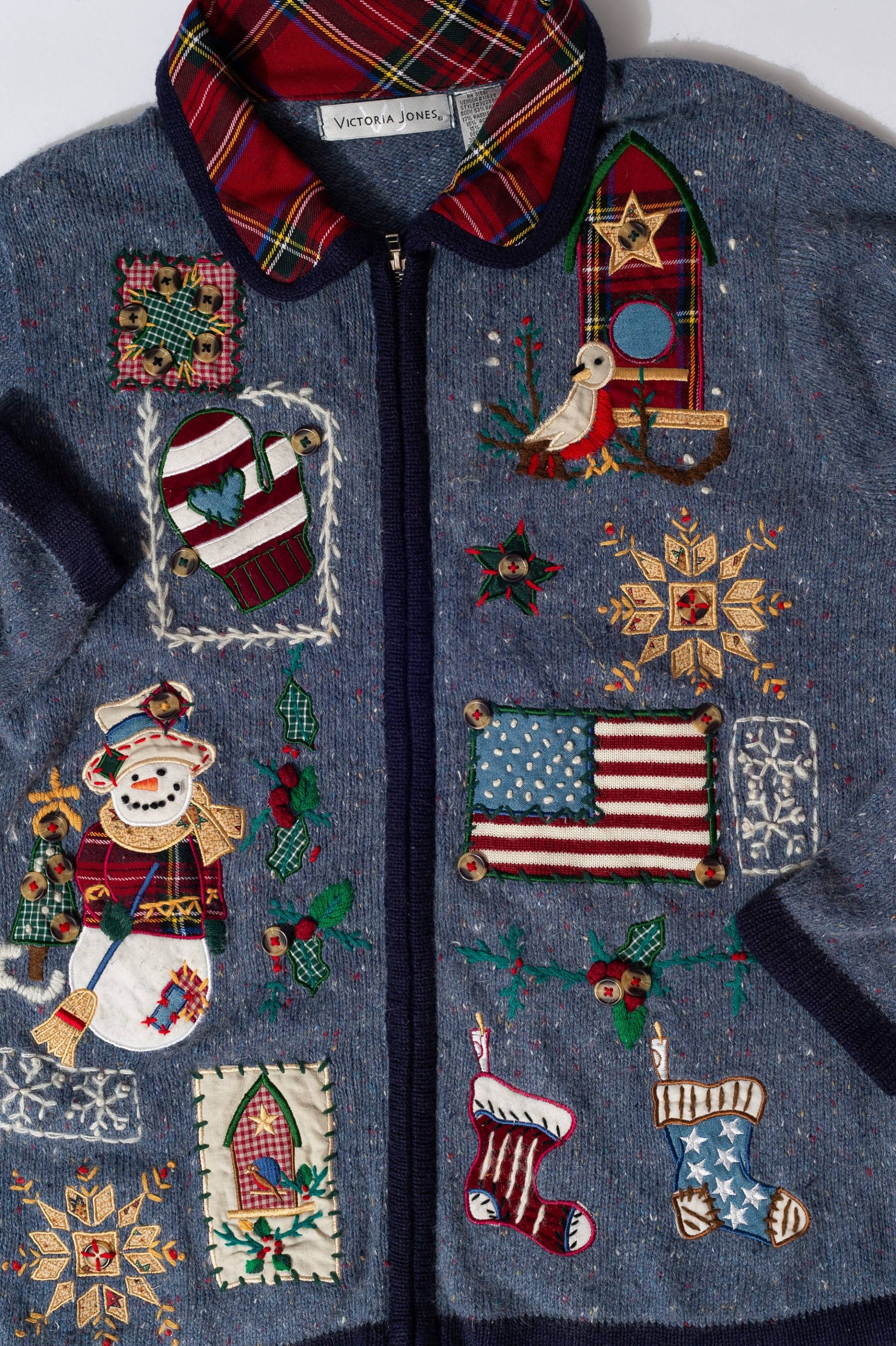 Vintage Victoria Jones Folksy Usa Weihnachtspullover Ugly Christmas Sweater von ButtonsForPigeons