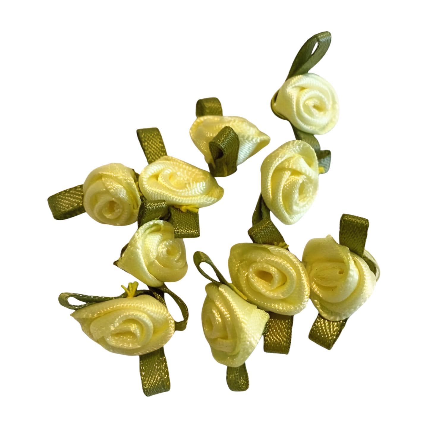 Zitrone Satinband Rosen Mit Grünen Blättern Und Applikationen Blumen | 10 Stück von Buttonsheduk