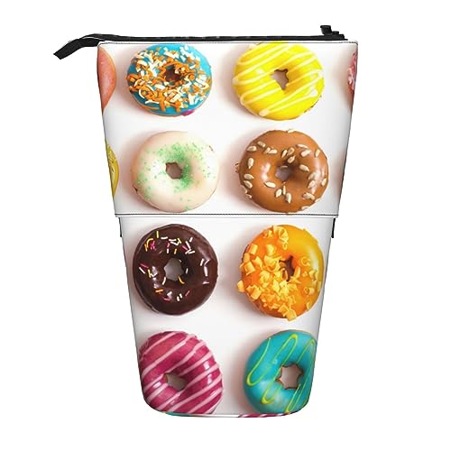 ButxeT Federmäppchen, Verschiedene Geschmacksrichtungen von Donuts, Bedruckt, stehende Bleistifttasche, Teleskop-Stifthalter, Bleistiftbeutel, Pop-Up-Bleistiftbox, Kosmetiktasche von ButxeT