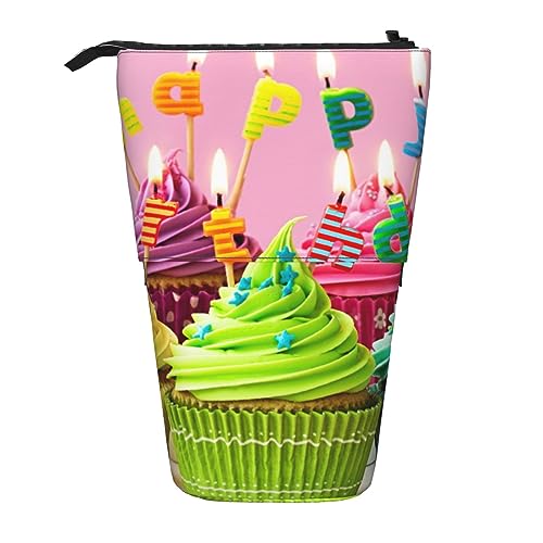 Federmäppchen mit Buntem Happy Birthday-Cupcake-Aufdruck, stehender Bleistiftbeutel, Teleskop-Stifthalter, Bleistiftbeutel, Pop-Up-Stiftbox, Kosmetiktasche von ButxeT
