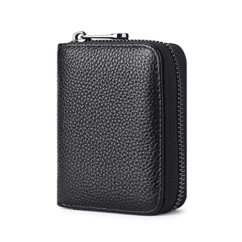 Butyeak Kreditkartenetui mit Geldklammer, Kreditkartenetui Damen Und Herren, 9 Fächer Kartenetui, Tragbare Anti-Diebstahl-Bürste Kleine Brieftasche mit Reißverschluss (Litschi Schwarz) von Butyeak