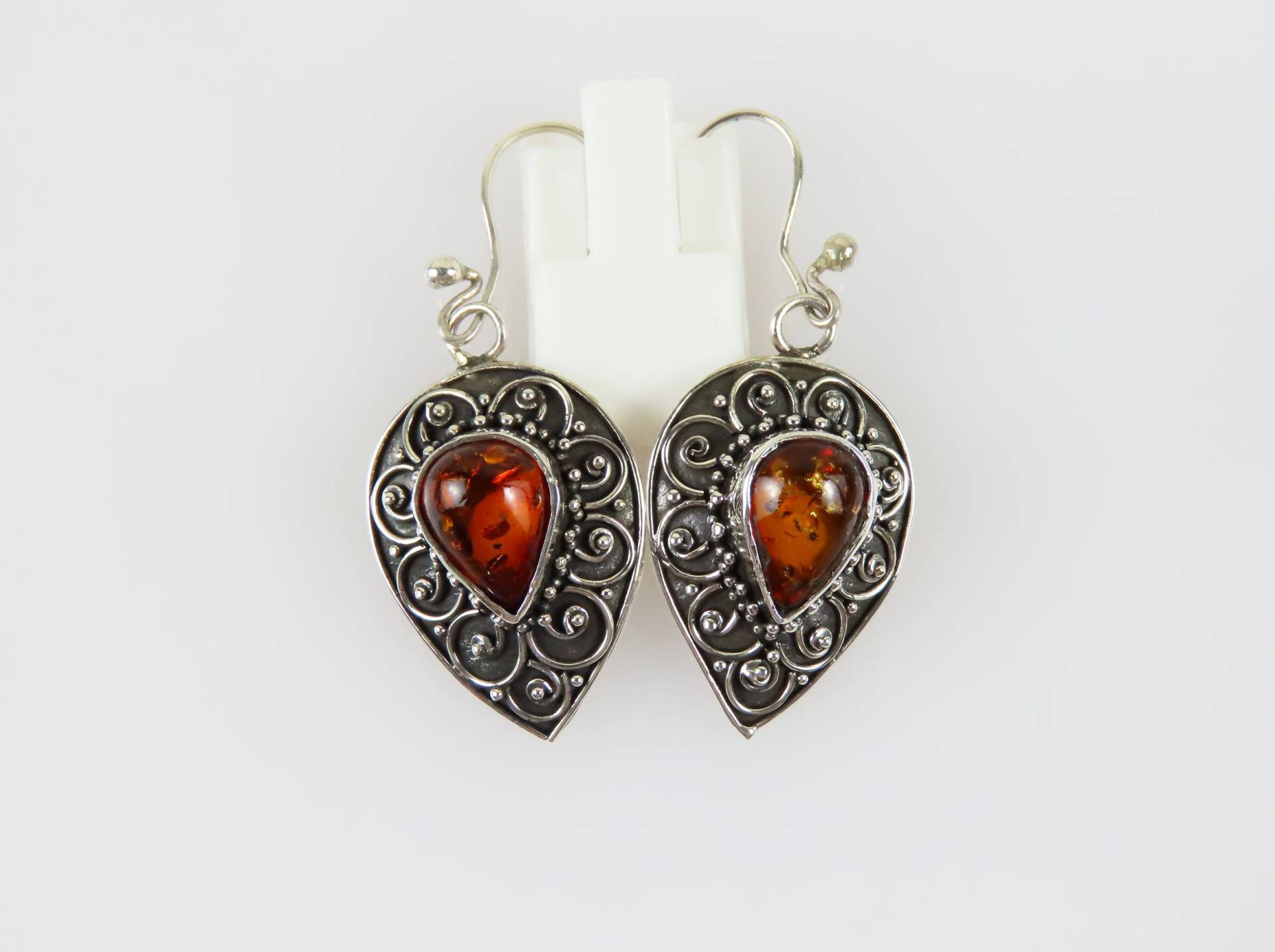 sterling Silber, Bernstein Edelstein, Tropfenform, Bali Ohrringe von BuwanaJewelry