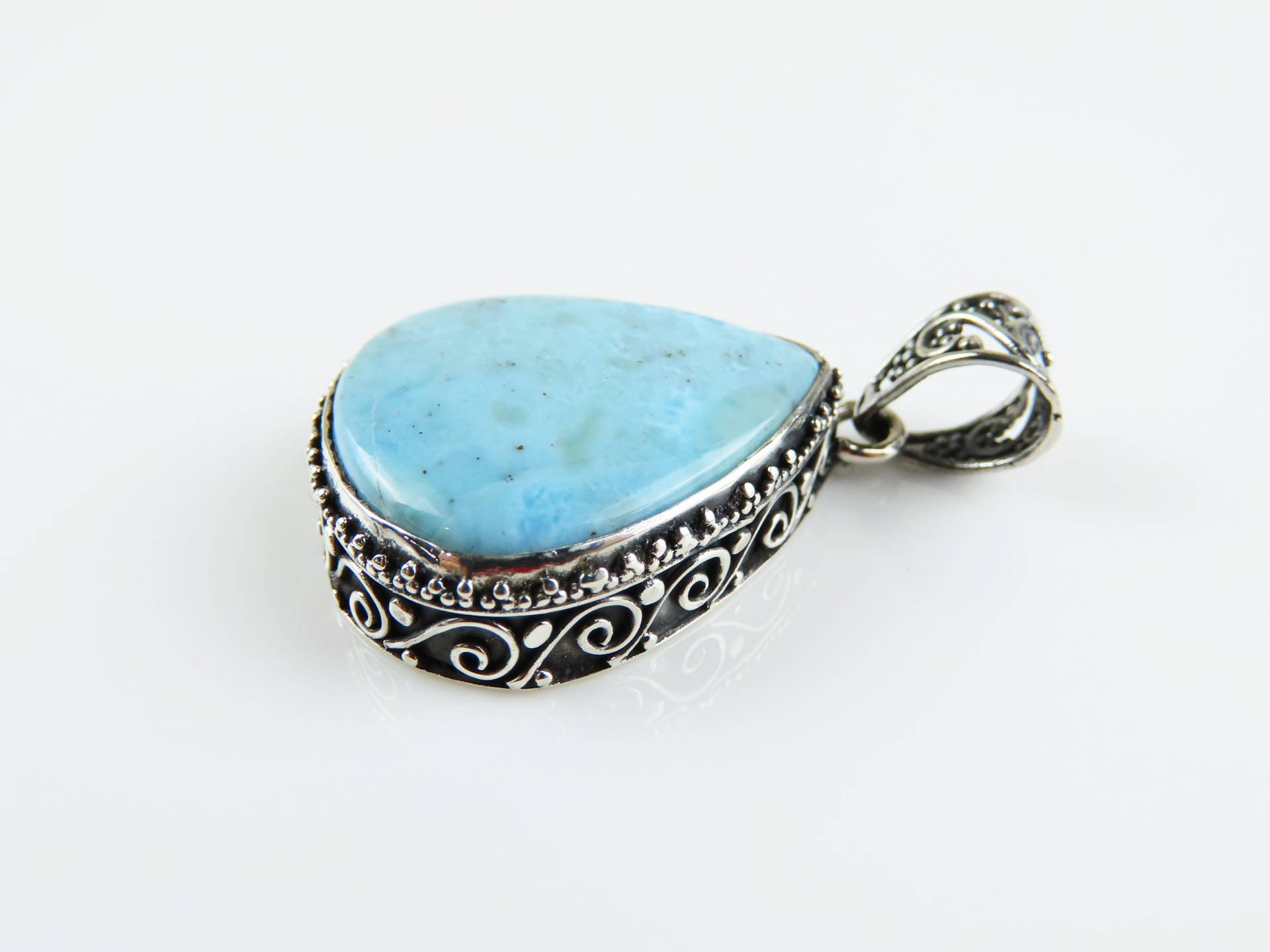 sterling Silber, Larimar, Tropfenform, Edelstein Anhänger von BuwanaJewelry